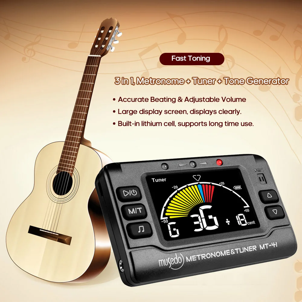 

MT-41 Guitar Tuner Universal Electronic Digital 3 in 1 Tuner Metronome Tone Generator for Guitar Bass Violin Ukulele