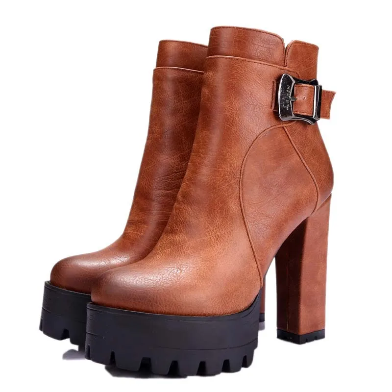 ANMAIRON 2019 Ankle Boots for Women PU Round Toe Motorcycle Square Heel Winter Cotton Fabric Shoes Woman | Обувь
