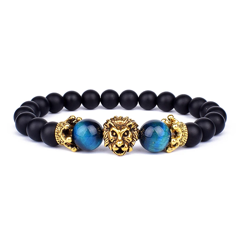 

Vintage Gold color Lion Head Bracelets Men Nature Tiger Eye Rock Punk Bracelet Fashion Party Wedding Jewelry Pulseira bileklik