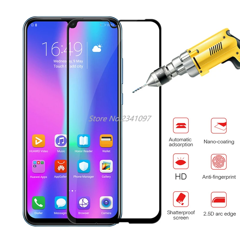 Защитное стекло для Huawei Honor 10 Lite Light полное покрытие Защита экрана телефона 9