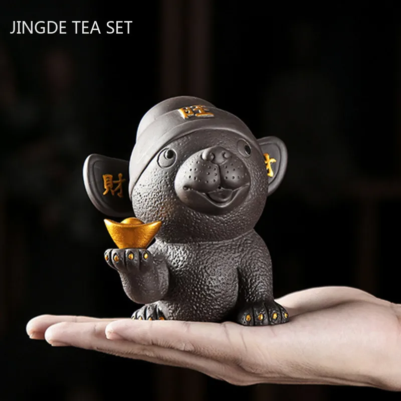 

Creativity Purple Clay Tea Pet Home Flower Pot Puppy Model Ornament Office Desktop Decoration Crafts Tea Ceremony Accessories