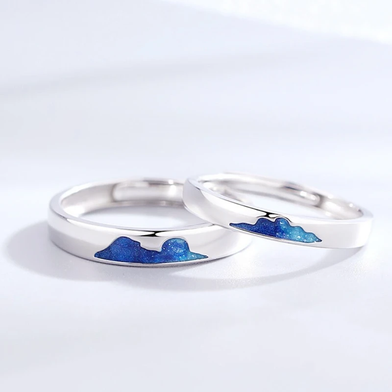 

Sole Memory Star Sea Clouds Creative Couple Romantic Sweet Silver Color Female Resizable Opening Rings SRI421
