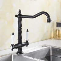 Kitchen Faucets Double Handle Mixer Sink Tap Curved Hot and cold Water Taps Black/Antique Bathroom Basin Water Faucet Deck Mount