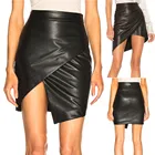 Женская юбка из искусственной кожи, черная офисная мини-юбка с открытой вилкой и высокой талией, 2021