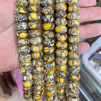 1012mm natural stone yellow sea sediment turquoises imperial jaspers drum loose bead jewelry making diy bracelets 15strand