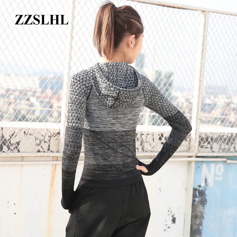 

Running Jackets Hooded Cardigan Women Sport Tops Long Sleeve Zipper Yoga Top Sportswear Quick Dry Tracksuit Women Running Jacket