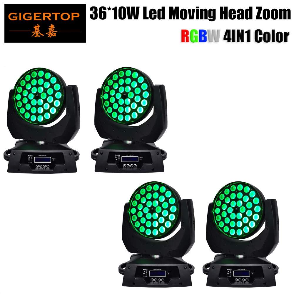 

Freeshipping 4pcs/lot Professional led stage light 36x10watt RGBW 4IN1 color mixing led moving head wash zoom function CE ROHS