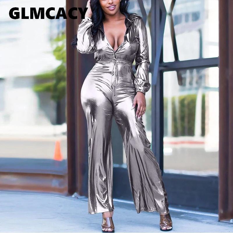 Женский элегантный свободный металлический Облегающий комбинезон весенний