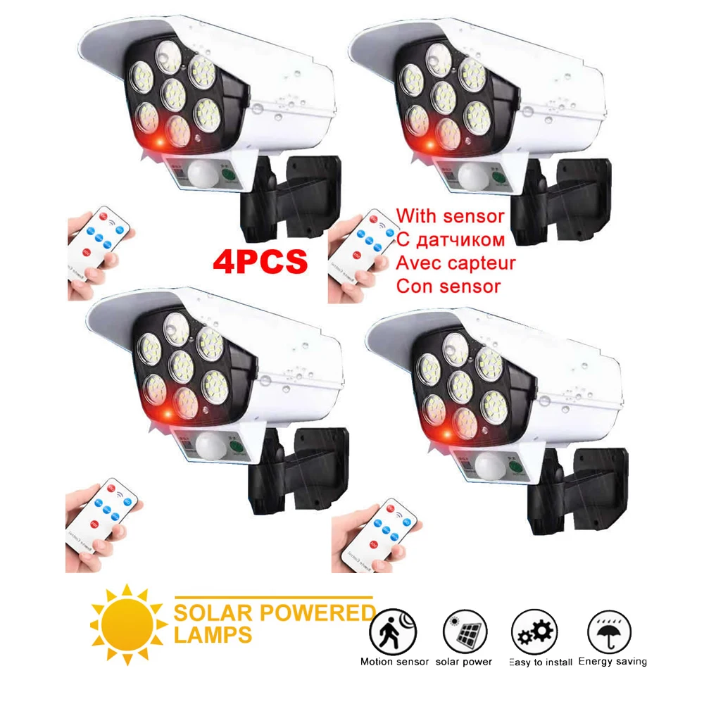 

4pcs remote solar fake monitor dummy camera Powered Light Outdoors Lamp Motion Sensor Waterproof Street Garden Wall Emergency Se