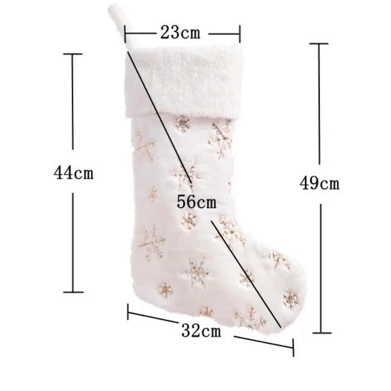 

Snowflakes Embroidered White Plush Christmas Stockings Candy Socks Gifts Bag With Hanging Loops Xmas Tree Fireplace Decorations
