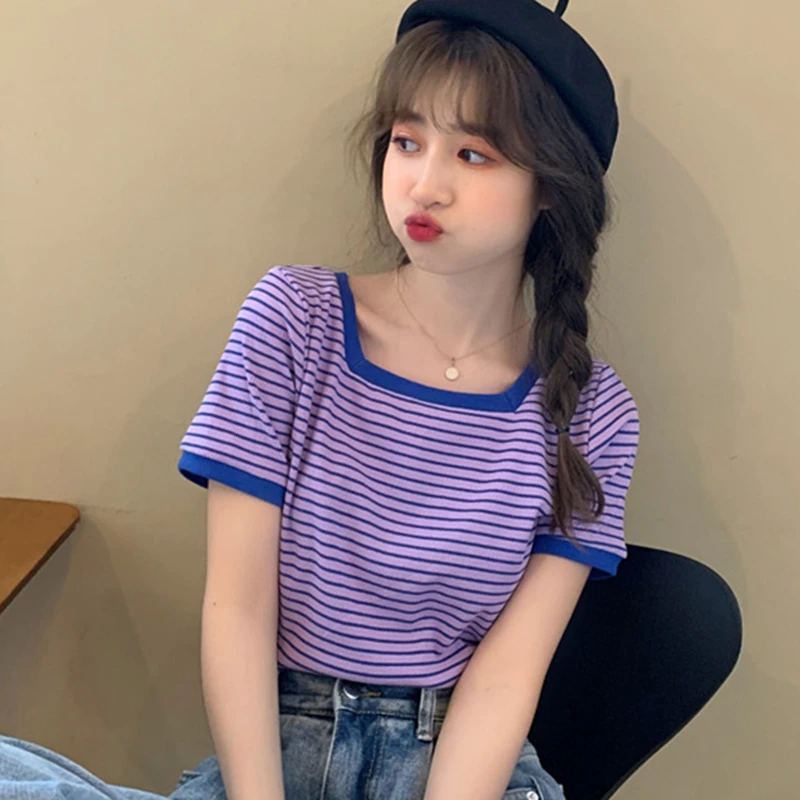 Футболка женская трикотажная с квадратным вырезом повседневная приталенная