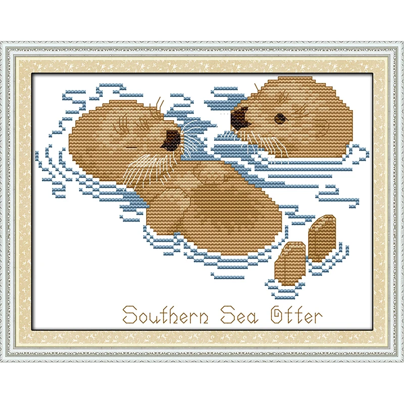 

Everlasting Love Sea Otters Chinese Cross Stitch Kits Ecological Cotton Stamped Printed 11CT DIY New Year Decorations For Home