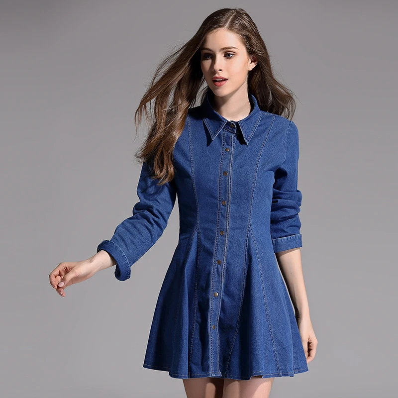 Женское платье нового размера плюс 2XL Ретро стиль а силуэт джинсовое женское с