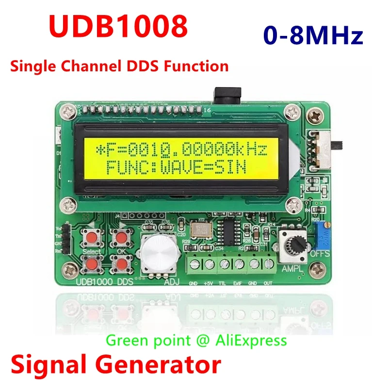 JUNTEK-generador de señal UDB1008, 8MHz, función DDS de un solo canal, medidor de frecuencia, contador de barrido, protocolo de comunicación de barrido