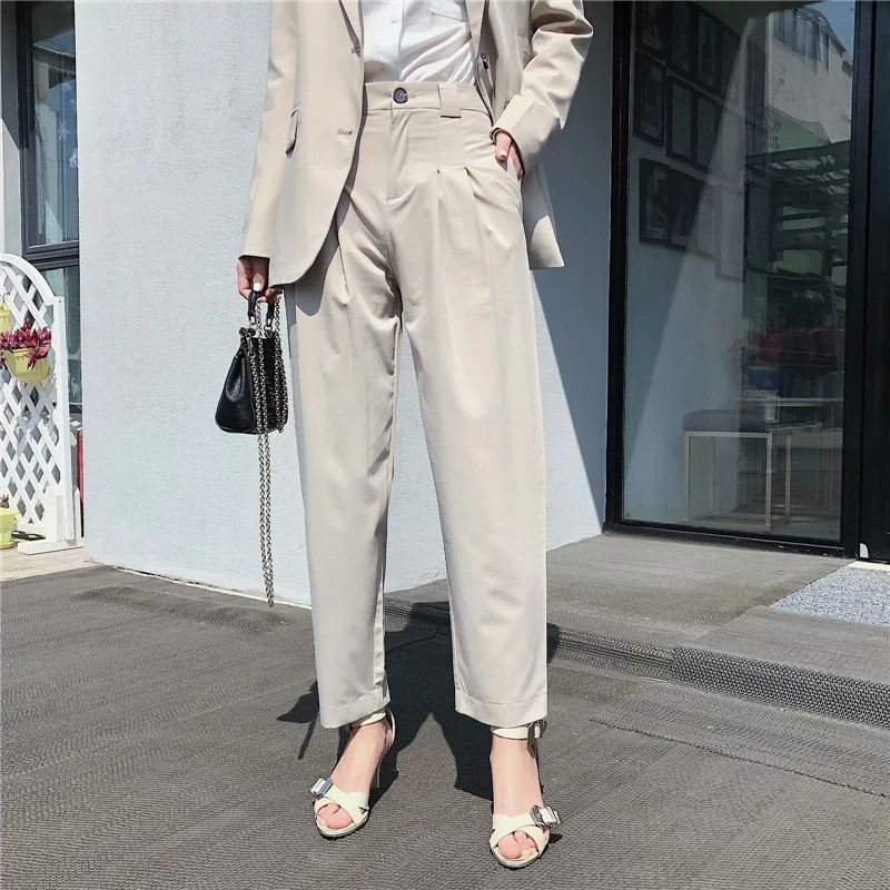 

TMODA615 Za 2021 Spring Pants Suit Women Solid Single Button Blazer Jacket Coat+zZipper Trouser Female Office Lady 2 Pieces Set