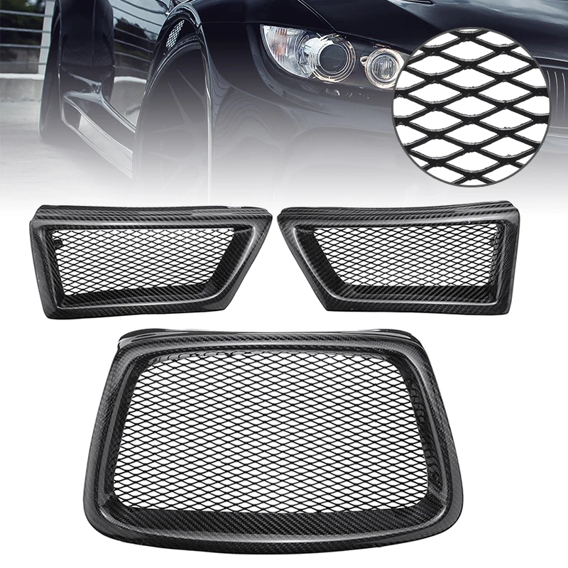 

Black 3Pcs/set Carbon Fiber Car Front Lower Mesh Grill Grille For Subaru Impreza WRX STi 9th 2006-2007 28012