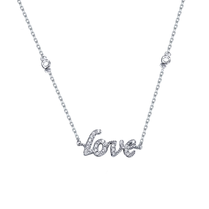 

JIAN S925 Letter Pendant Necklace LOVE Fashion Silver Color Zircon Choker Chain Jewelry Women Birthday Gift for Girlfriend
