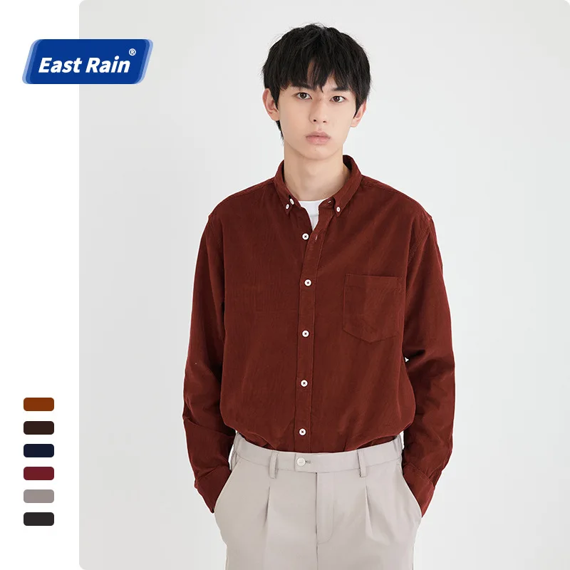 

Corduroy Cotton Shirt Long Sleeve Spring Regular Fit Menâ€˜s Casual Shirt Warm Solid Men's Shirts with Pokets Autumn High Quality