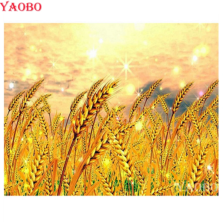 Полностью квадратная Алмазная картина Осенний пейзаж Золотая пшеничная область