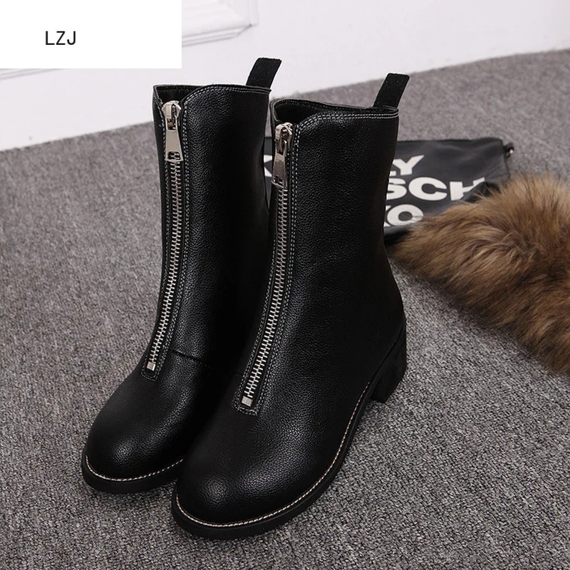 LZJ Новый 2019 зима из коровьей замши высокого уличный стиль круглый носок качества
