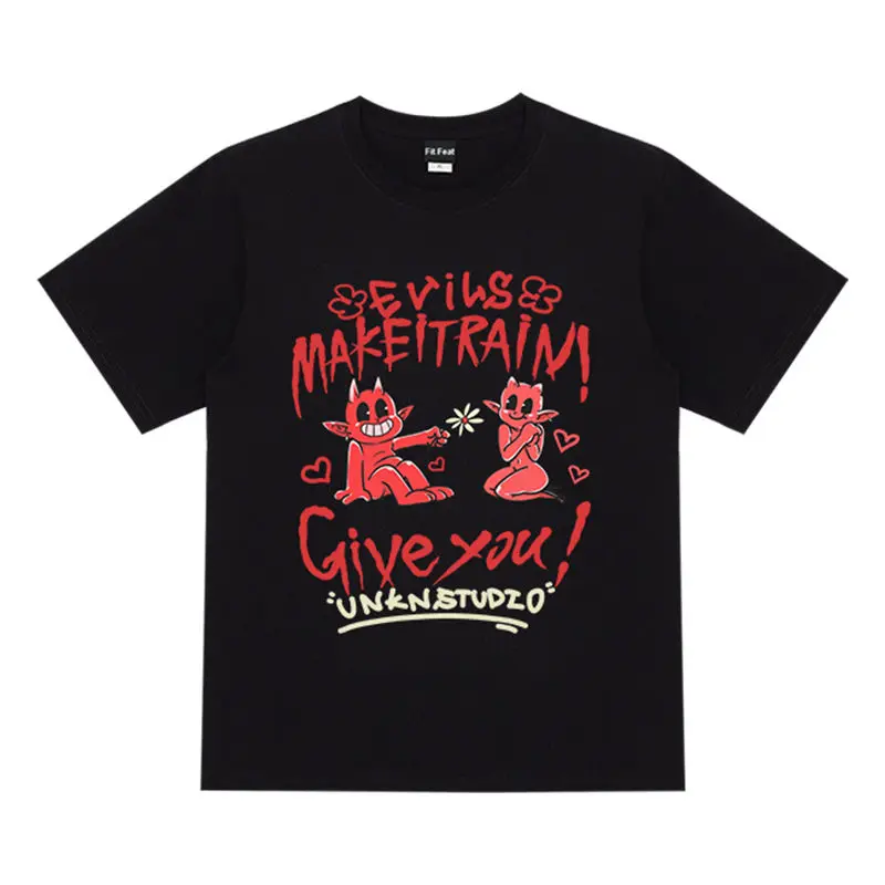 

Graffiti Design Devil Oversized T Shirt Men's Summer Loose Hip Hop Tops Tee BF Style Women Streetwear Funny Cotton T Cothes