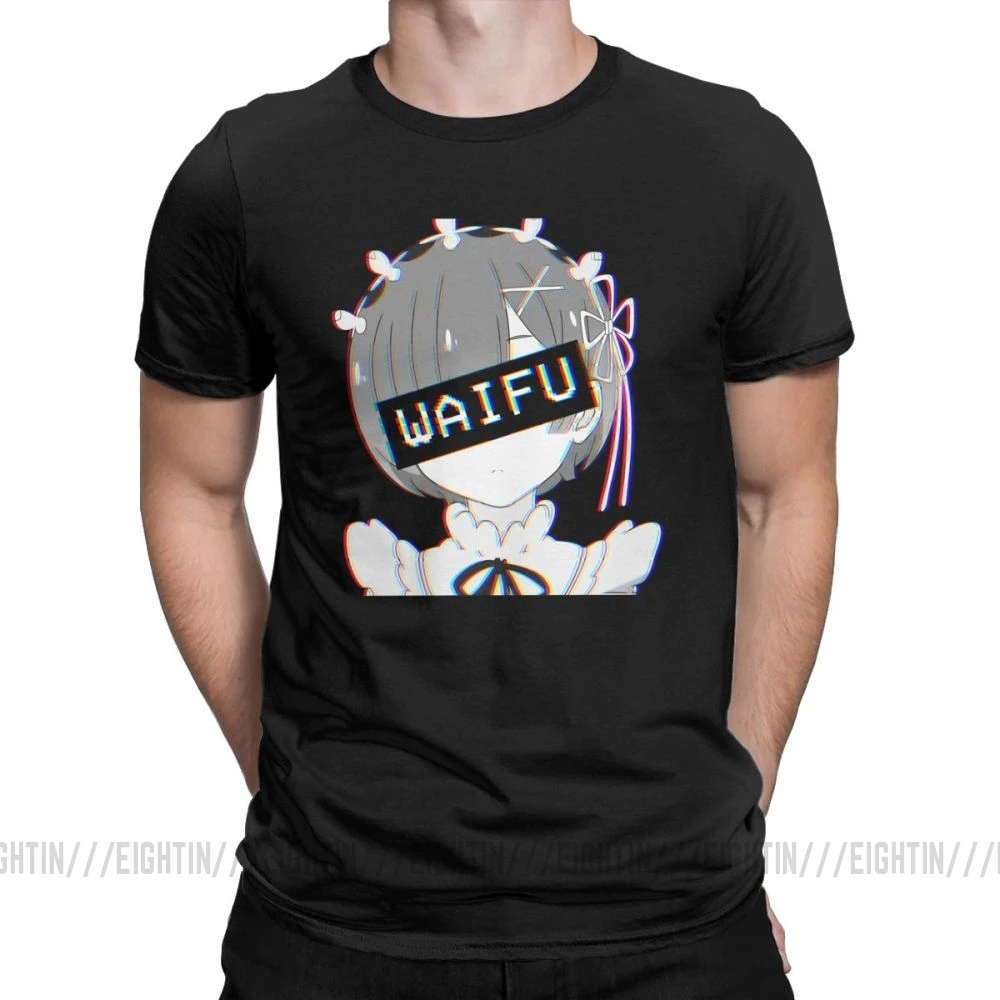Мужские футболки Rem Waifu японские лоли милые сексуальные футболки Vaportrash Новинка топы с короткими рукавами Чистый хлопок футболка дизайн - Цвет: Черный