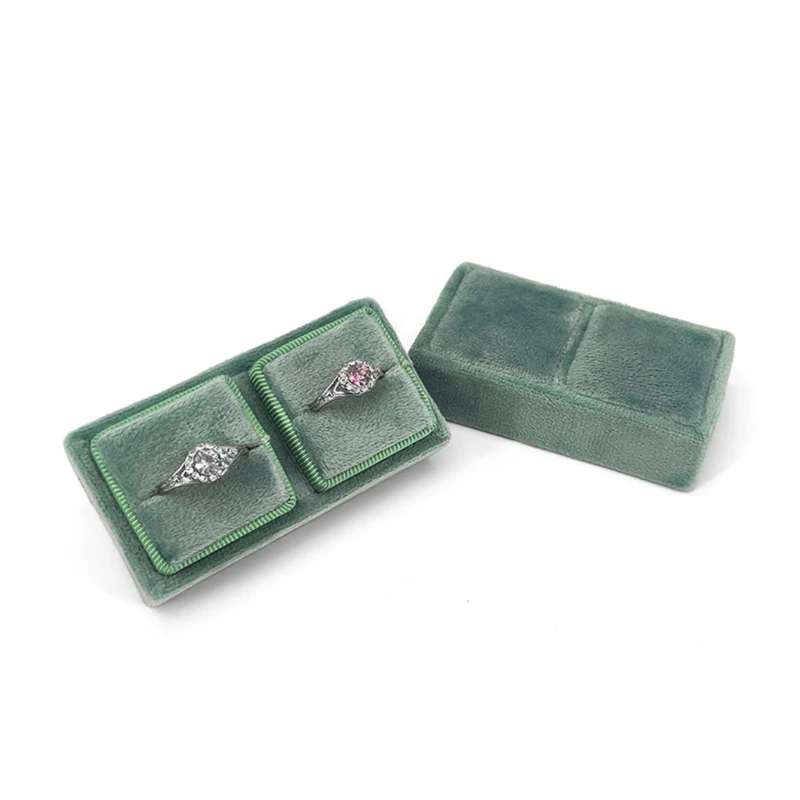 

M3GF Antique Quadrilateral Velvet Double Box Single Ring Display Holder with Detachable Lid Ring Box Holder for Wedding