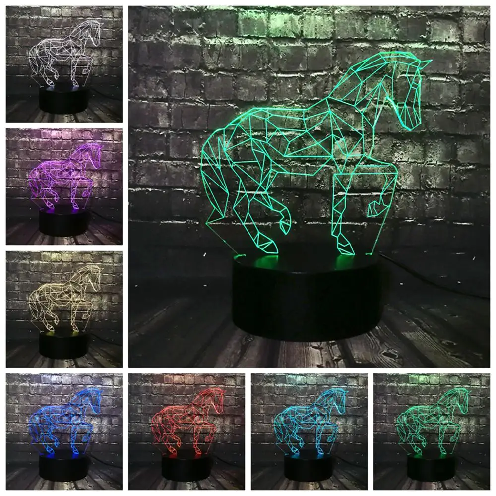 Детская 3d-лампа Pentium horse светодиодная лампа с USB для украшения дома меняющая