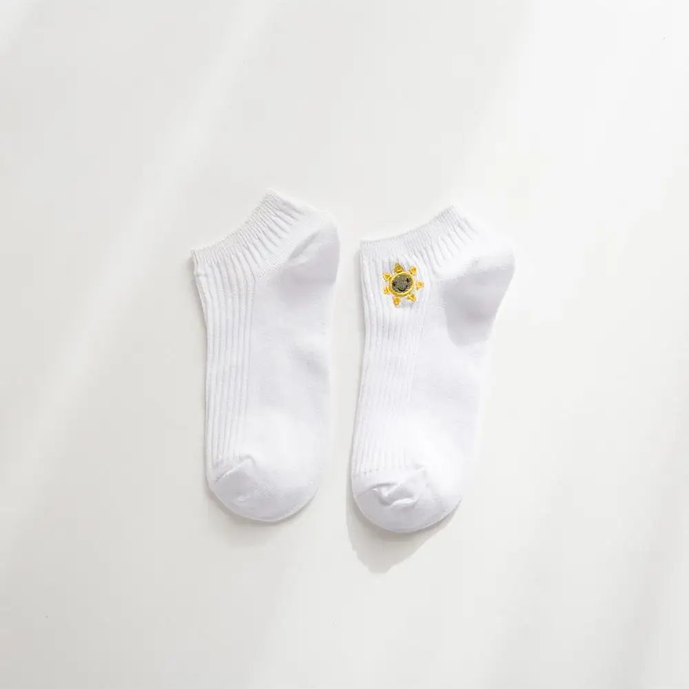 Sun Short Мужские белые носки в стиле Харадзюку, унисекс, летние короткие носки, хипстер, скейтборд, забавные короткие носки, вышивка, кокс, убийца, кактус, монстр - Цвет: Sun Short