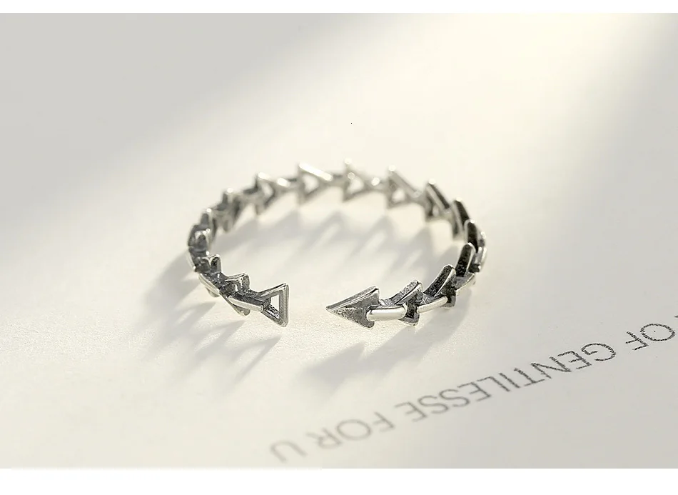 CZCITY Genuine 925 Silver Sterling Vintage Stackable Hollow Arrow Rings Carving 925 Link Arrow Open Rings Men Women Punk Jewelry