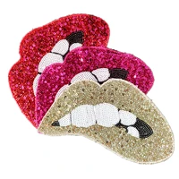lips sew on patches for clothing sequins large biker badge embroidery sequined patch clothes stickers diy strange things