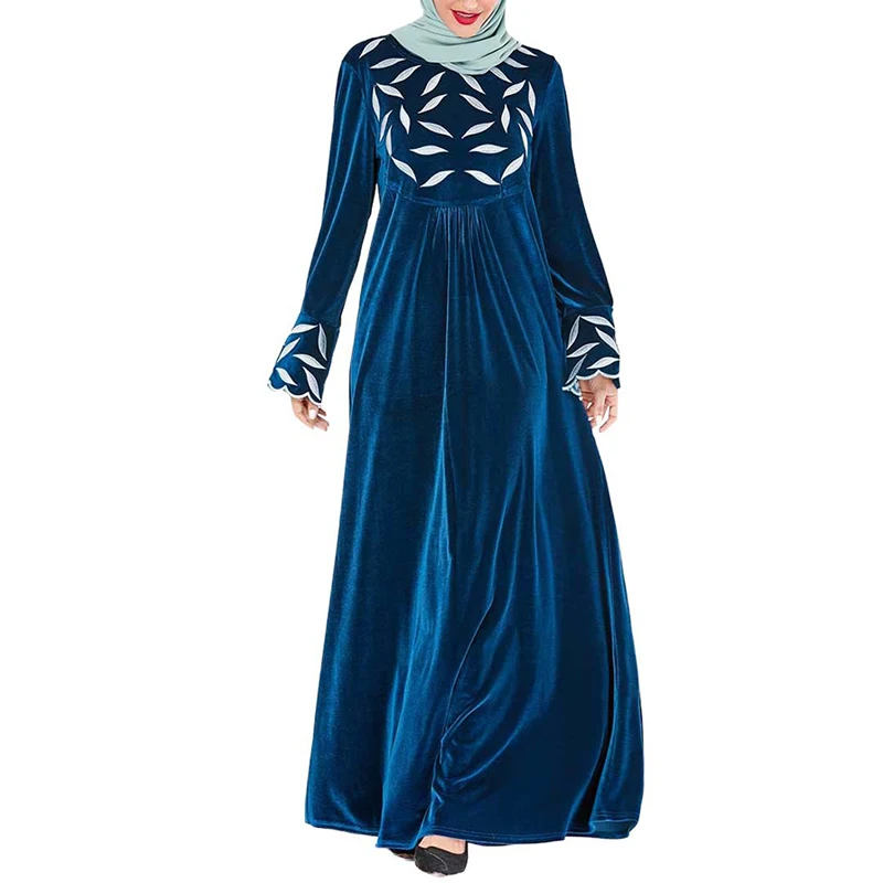 dark blue dress Зимнее бархатное Абая Дубай мусульманское платье кафтан ислам ic одежда Абая для женщин хиджаб турецкий платья Кафтан халат ислам Kleding - Цвет: dark blue dress