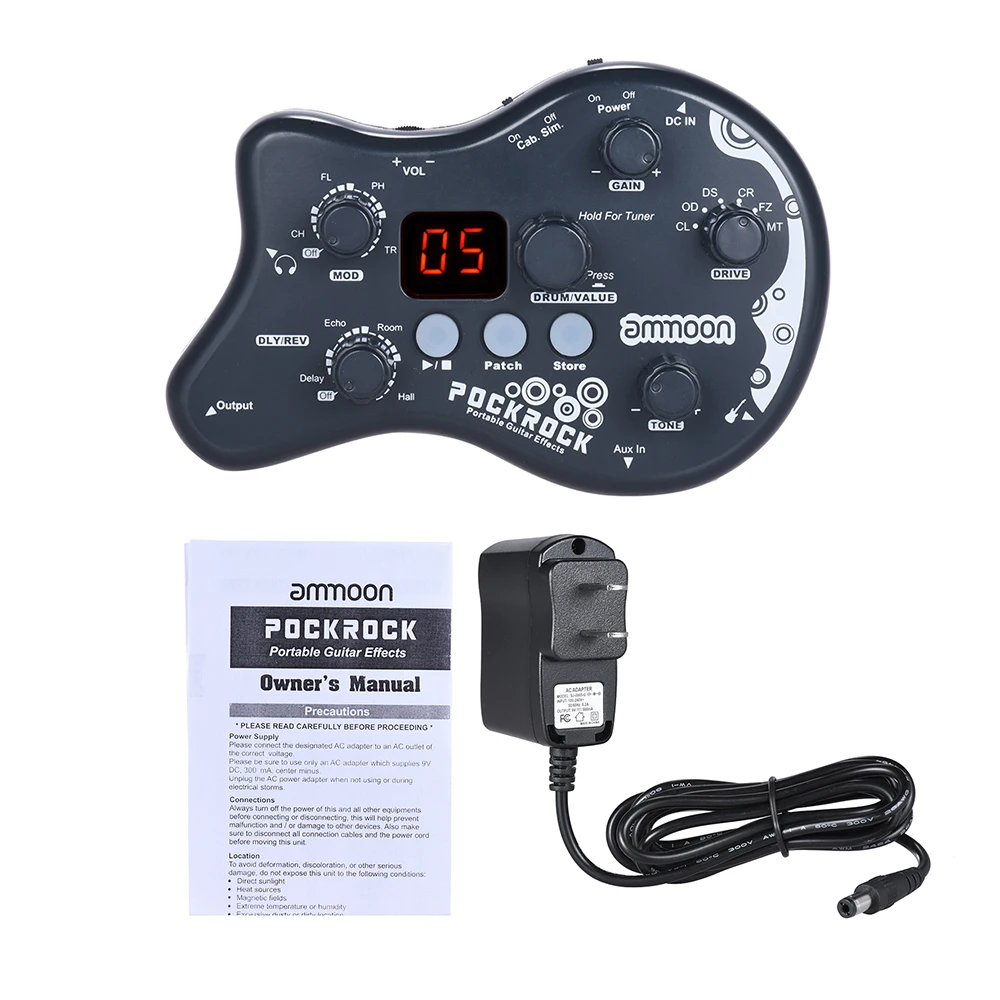 

ammoon PockRock Guitar Effect Pedal 15 Effect Types 40 Drum Rhythms Tuning Function with Power Adapter Guitar Processor Pedal