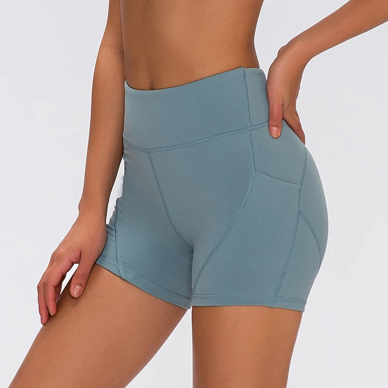 NWT 2020 Sport Athletic Shorts Women High Waist Soft Cotton Feel Fitness Shorts with Two Side Pocket