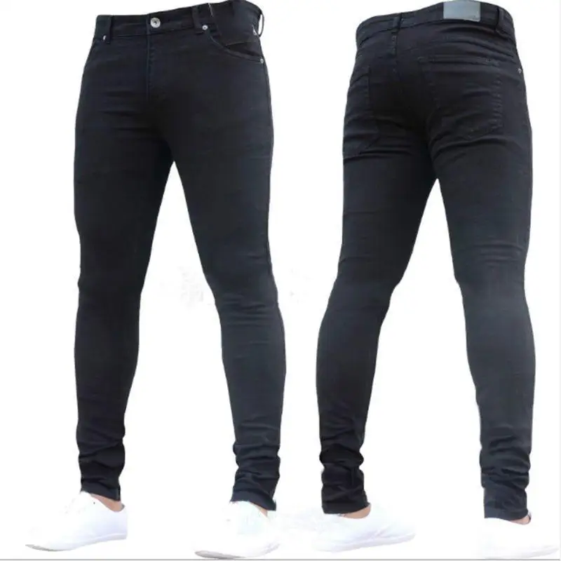 

Men Denim Pants Casual Skinny Stretch Jeans Slim Fit Frayed Long Trousers