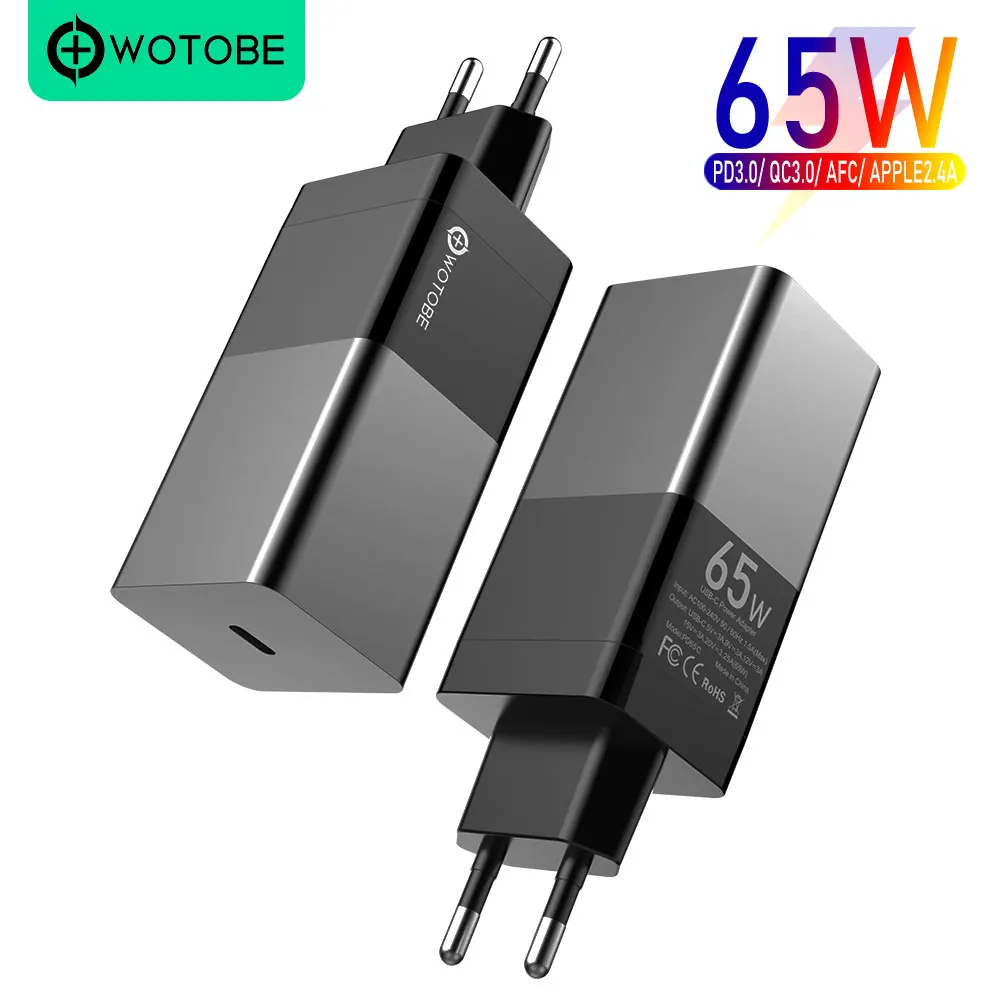 WOTOBE Ган настенное зарядное устройство USB C PD 65 Вт 20 хит продаж QC3.0 для Тип ноутбуки