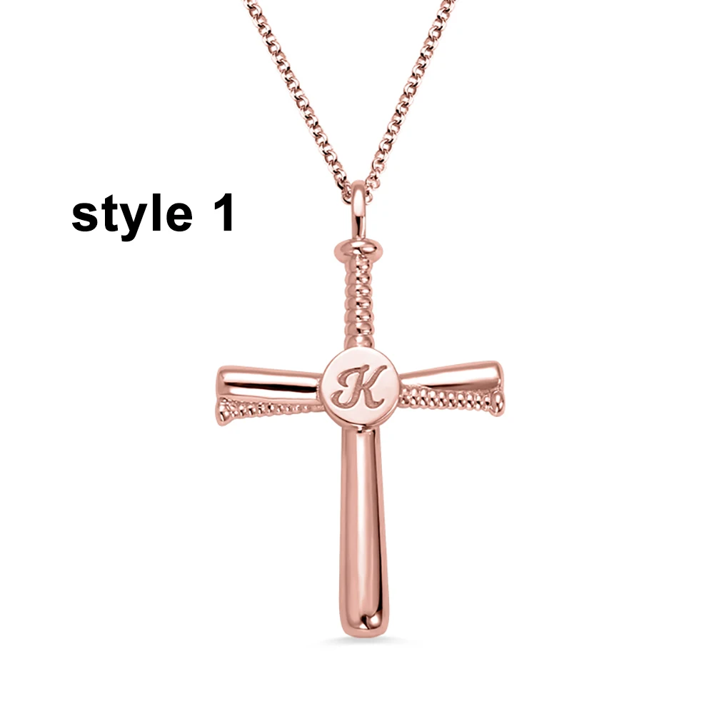 Style 1 in Rose Gold Sweey Прямая поставка Персонализированные Гравированные бейсбольный крест ожерелье с первоначальным номером настроить христианский вера крест ожерелье - Окраска металла: Style 1 in Rose Gold
