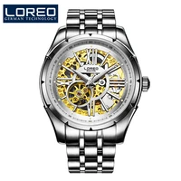 loreo transparent fashion sapphire luminous automatic movement retro royal design men mechanical skeleton wrist watches mens