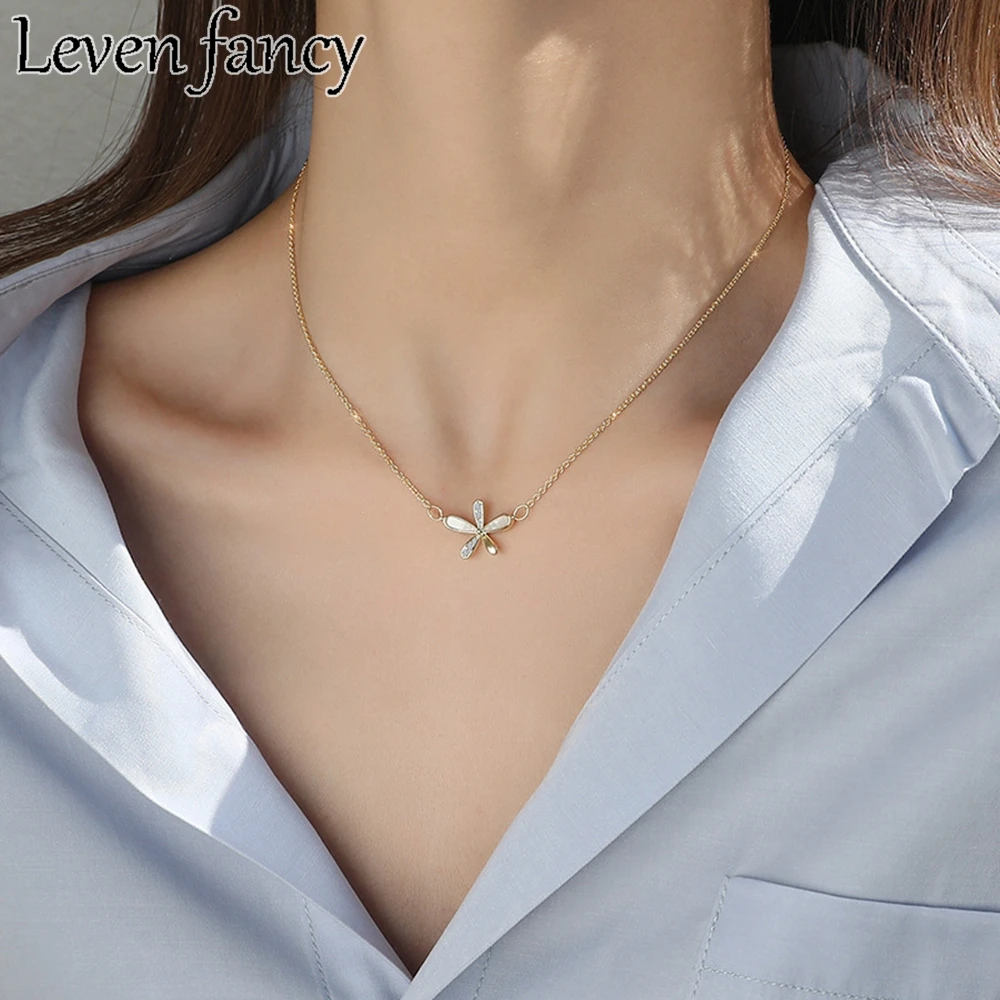 

925 Sterling Silver Necklace Five Petal Flower Pendant Necklace For Women 18k Gold Necklace Zircon Shell Fine Jewelry 925 Korean