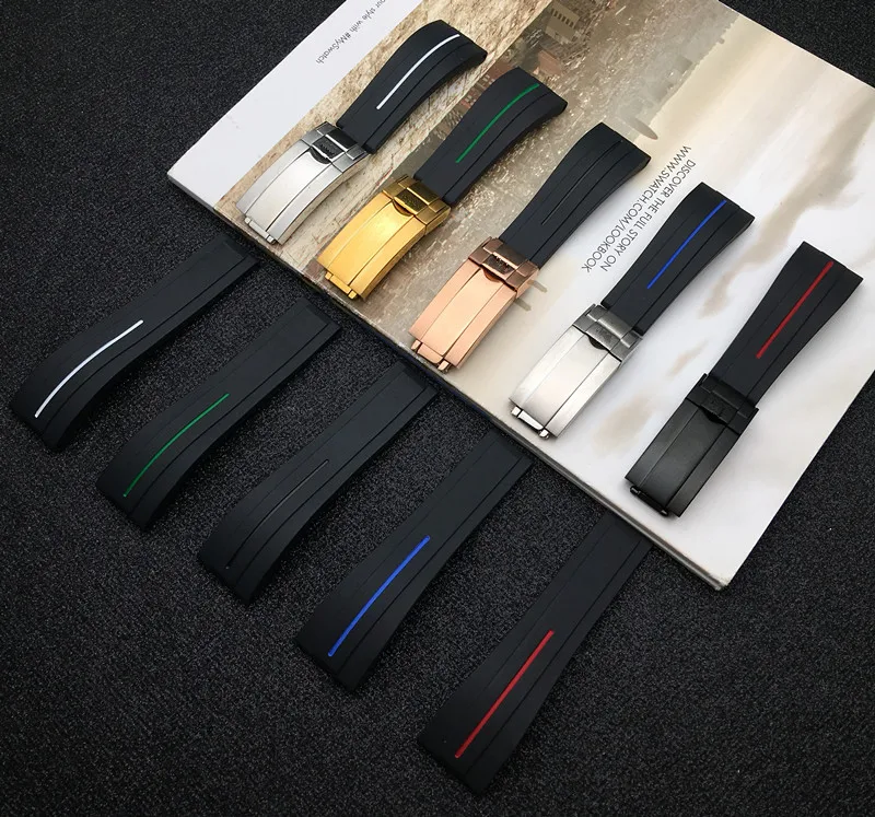 20 мм 21 черный натуральный силиконовый резиновый ремешок для часов Ремешок