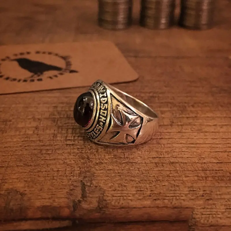 silver old crusader flower vintage oval garnet niche design craftsmanship light luxury men and women unisex jewelry ring | Украшения и