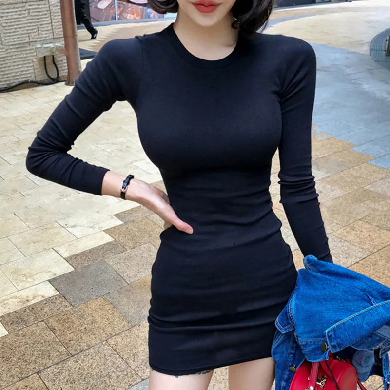 Korean women's fashion show figure long-sleeved dress spring and autumn sexy tight-fitting hip base Office Lady