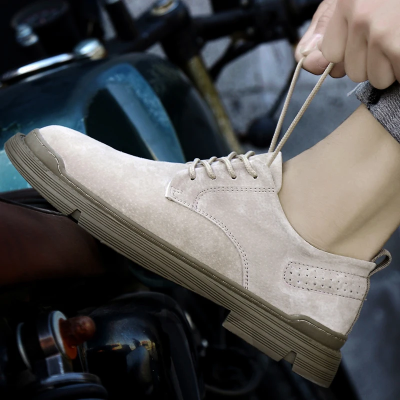Mens Shoes Suede Casual Natural Leather Men Handmade Comfy Outdoor Brand Fashion Slip On Flat Khaki Zapatos Hombre | Обувь