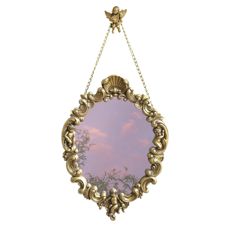

INS European Court Vintage Engraving Mirror Girl Bedroom Makeup Mirror Light Luxury Wall Background Decoration Wall Hanging