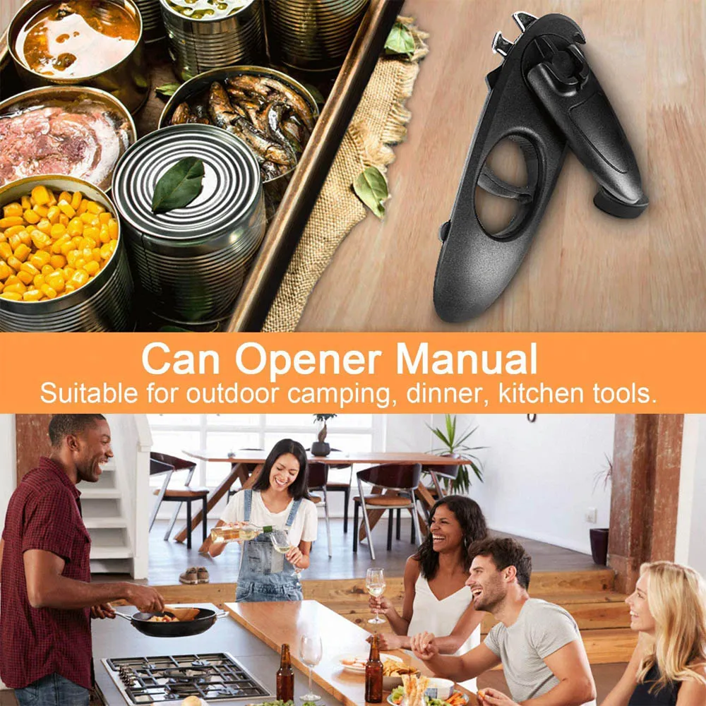 

Can Opener Manual 8 In 1 Stainless Steel Bottle Opener Rotation with Rotary Handle Multifunctional Safe Easy To Use Kichen Tools