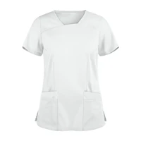 solid nurse uniform female form scrub top v neck beauty care short sleeve workwear clothing pocket healthcare tunic beauty a50