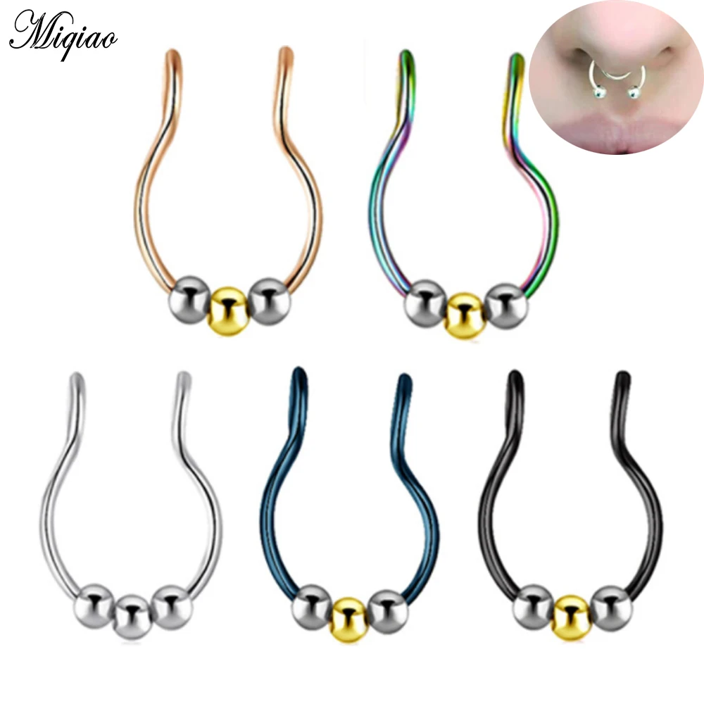 

Miqiao 2pcs Stainless Steel False Ear Clip Nose Ring Nasal Septum Piercing Jewelry Beads U Nose Ring Human Body Piercing New