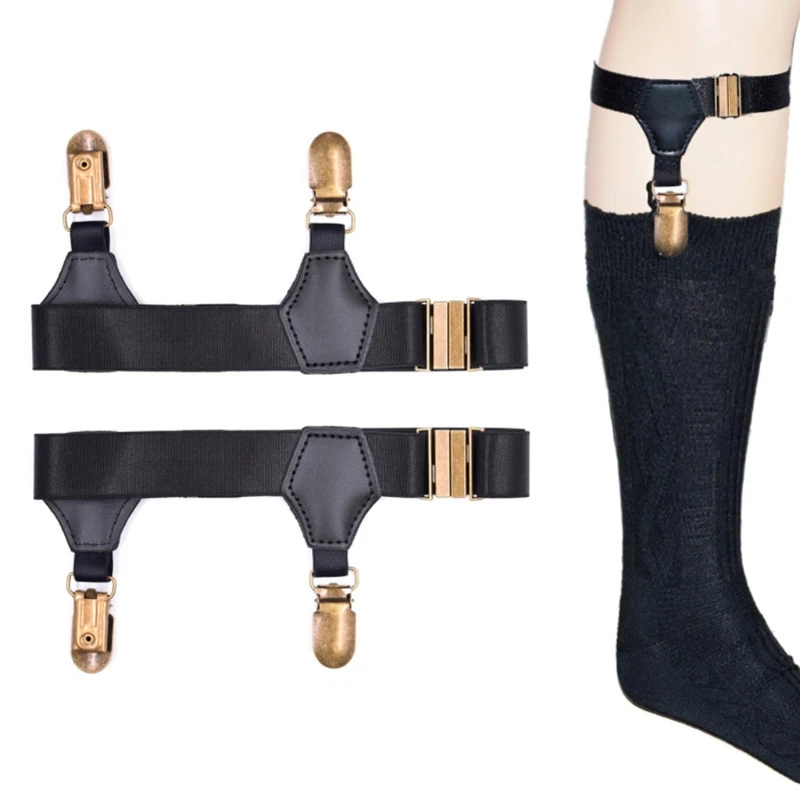 

Подтяжки для носков для мужчин и женщин, черные эластичные регулируемые подтяжки с двойными жесткими металлическими нескользящими зажимам...