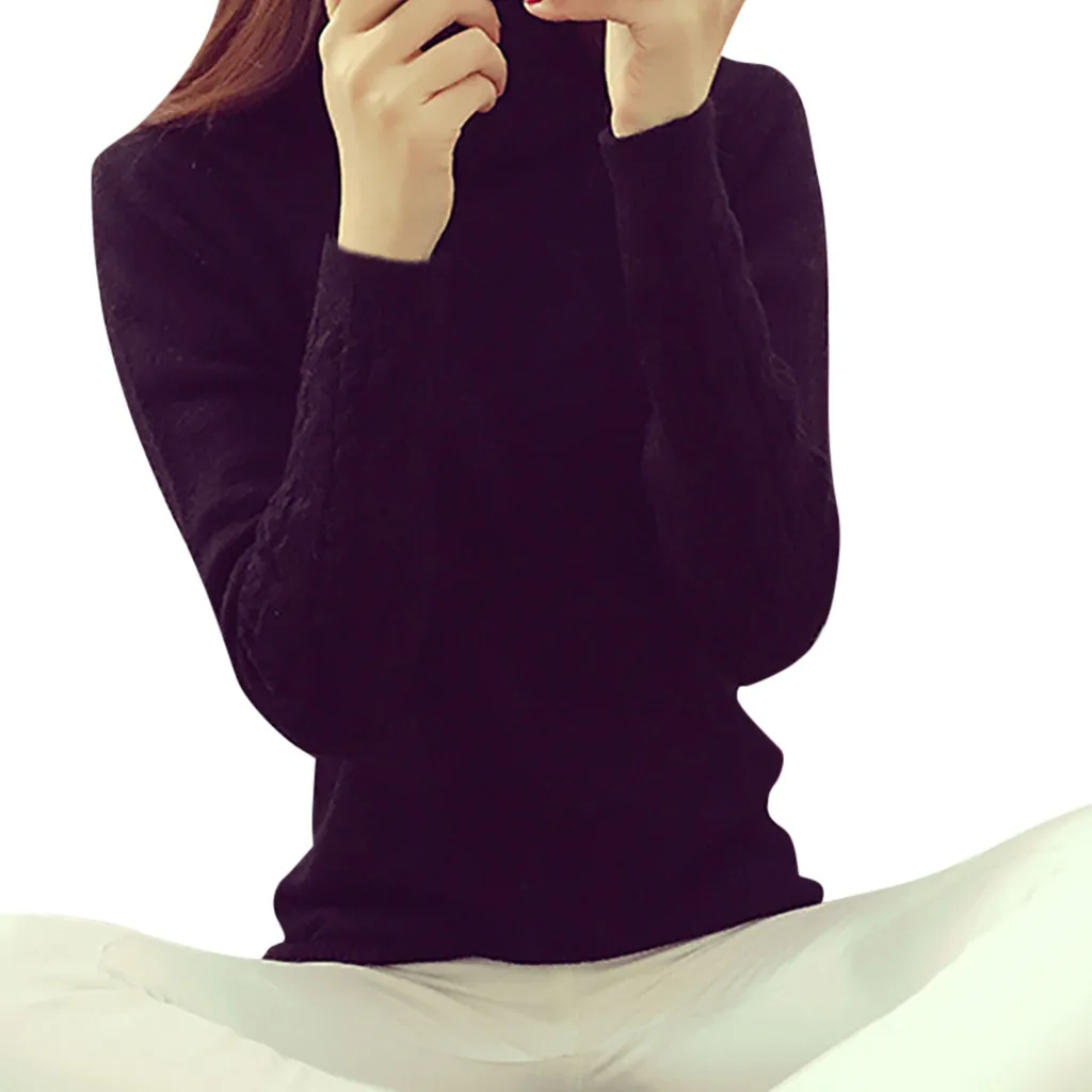 Женский трикотажный свитер-водолазка повседневный мягкий облегающий эластичный