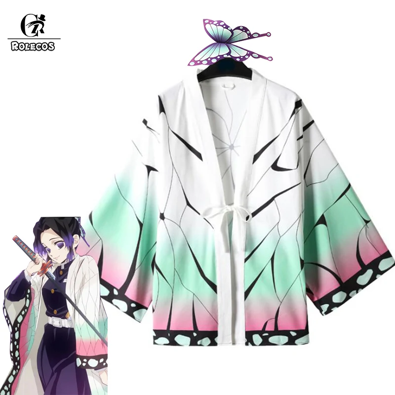 ROLECOS аниме демон Slayer Косплей Костюм Kochou Shinobu кимоно Kimetsu no Yaiba женское Мужское